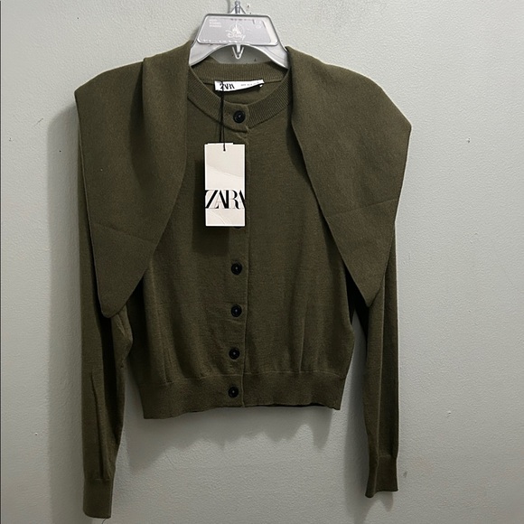 Zara Khaki Green Button-Up Cardigan - Picture 3 of 6